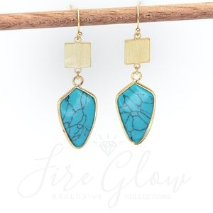 Turquoise Arrowhead Drop Earrings Brushed Square